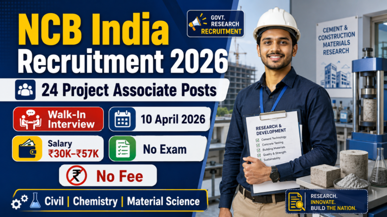 NCB India Recruitment 2026: 24 Project Associate Posts, Walk-in Interview Details