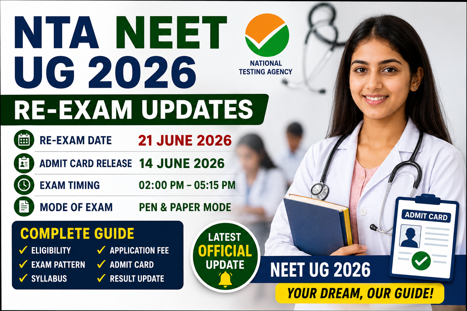 NTA NEET UG 2026 re-exam admit card exam date result update Telugu guide
